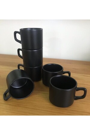 8 Cm Stackable Çay Fincanı Siyah 6 Lı - Keramika