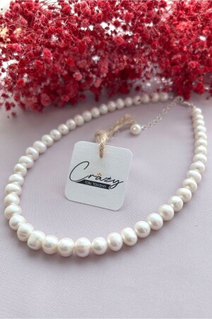 8 mm echte Perlenkette (Zuchtperle) 925 Sterling Silber KLY0036 - CRAZY TAKI TASARIM