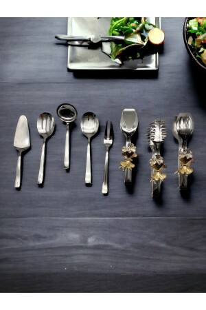 8 Parça Paslanmaz Çelik Gümüş Kepçe Kevgir Ve Kelebekli Maşa Servis Takımı - Fiyakalı Ürünler Atölyesi