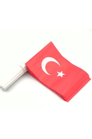 80 Adet Çubuklu Kağıt Türk Bayrağı Çıtalı Sopalı Ayyıldız Baskılı Bayrak 23nisanbayrak - 1