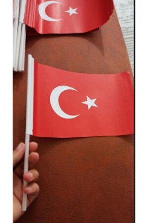 80 Adet Çubuklu Kağıt Türk Bayrağı Çıtalı Sopalı Ayyıldız Baskılı Bayrak 23nisanbayrak - 3
