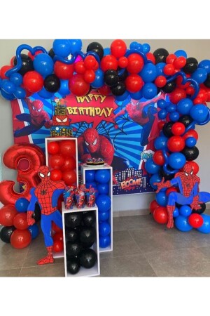 80 Adet Kirmizi Siyah Lacivert Balon+5metre Zincir Örümcek Adam Spiderman - 1