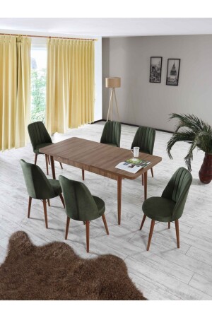 80x130 kapalı 80x170 açık 6 Sandelyeli Açılabilir Yemek Masası Takımı Mutfak Masa Takımı-haki - Morkese