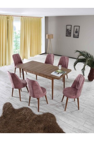 80x130(kapalı) 80x170(açık) 6 Sandelyeli Açılabilir Yemek Masası Takımı Mutfak Masa Takımı-pembe - Morkese