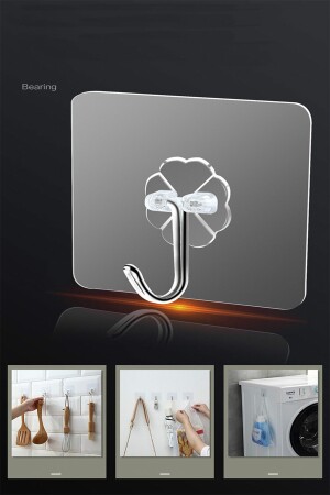 8'li Çok Amaçlı Güçlü Yapışkanlı Şeffaf Askılık Banyo Mutfak Wc Kapı Dolap 180 Açıya Sahip Askılık - Kustar