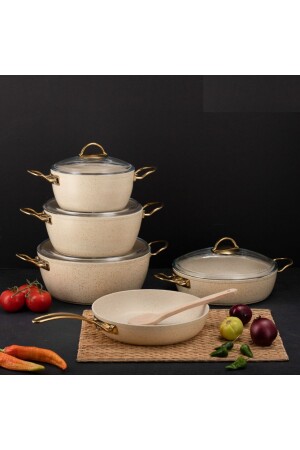 9 Parça Cream Ezme Seri Tencere Seti - Evren