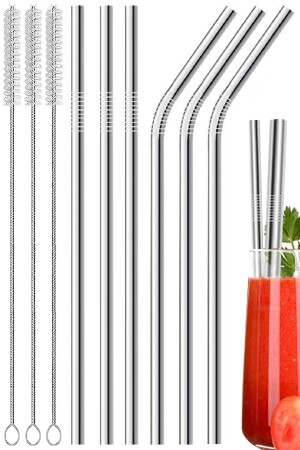 9 Parça Metal Pipet Seti Paslanmaz Çelik Pipet Ve Çubuk Pipet Temizleme Fırçası - Kitchen Beauty