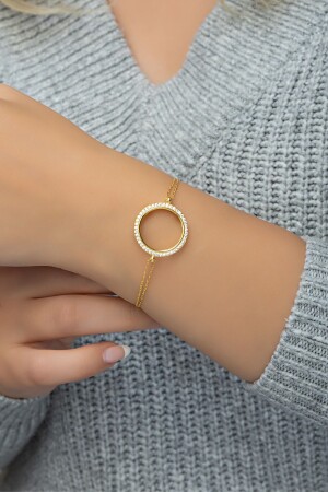 925 Ayar Gümüş Gold Zirkon Taşlı Çeyreklik Bileklik - Nereze