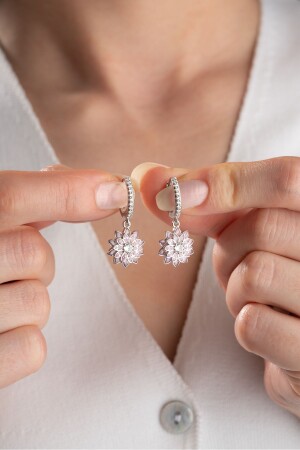 925 Ayar Gümüş Pembe Lotus Çiçeği Küpe - Silvano Jewelry