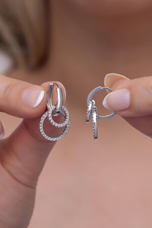 925 Ayar Gümüş Sallantılı 12 mm Tamtur Çift Halka Küpe - Nereze