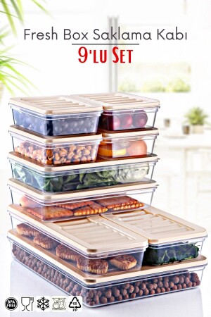 9'lu Set Freshbox Mikrodalga Ve Difrize Uygun Saklama Kabı Krem - Nandy Home