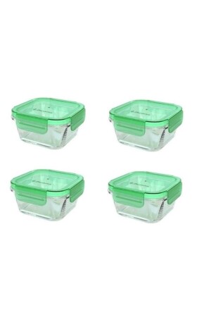 Abschließbarer Vorratsbehälter aus Glas, auslaufsicher, 4 Stück, quadratisch, grün, pb530083-7 - Paşabahçe