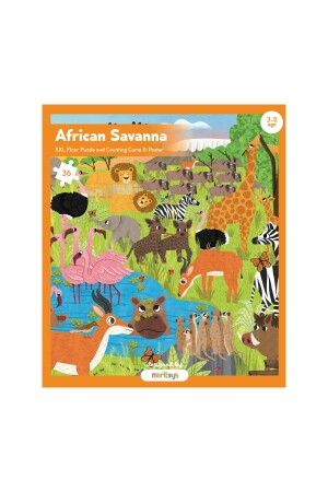 Afrikanische Savanne – 36-teiliges XXL-Riesenpuzzle – Beobachtungs- und Zählspiel & Poster - Moritoys