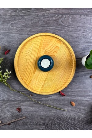 Ahşap Büyük Boy Sunum - Servis - Supla Tabağı - Bardak Altlığı Ile Birlikte - Step And Maker