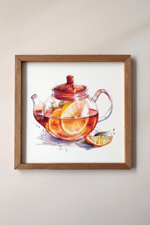 Ahşap Çerçeveli Elle Çizilmiş Sulu Boya Efekti Bitki Çayı- Dekoratif Mutfak Tablosu - Wooden Factory