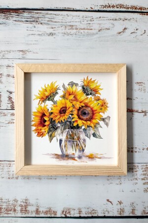 Ahşap Çerçeveli Saksıda Ay Çekirdeği Çiçeği Uv Baskılı Mdf Tablo - Wooden Factory