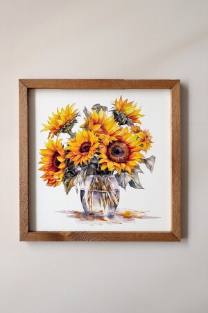 Ahşap Çerçeveli Saksıda Ay Çekirdeği Çiçeği Uv Baskılı Mdf Tablo - Wooden Factory