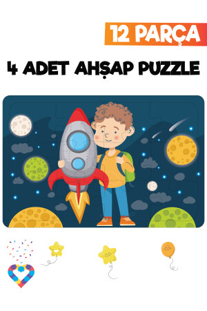 Ahşap Çocuk Puzzle 12 Parça 4 Adet EsaPuzzle087 - 2