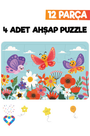 Ahşap Çocuk Puzzle 12 Parça 4 Adet EsaPuzzle088 - 3