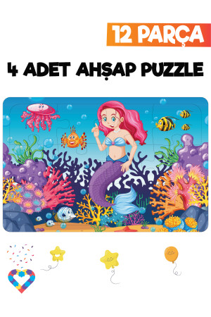 Ahşap Çocuk Puzzle 12 Parça 4 Adet EsaPuzzle088 - 4