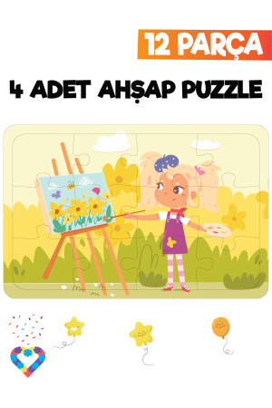 Ahşap Çocuk Puzzle 12 Parça 4 Adet EsaPuzzle088 - 5