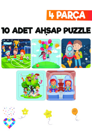 Ahşap Çocuk Puzzle 4 Parça 10 Adet EsaPuzzle005 - 3
