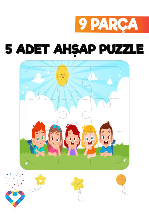 Ahşap Çocuk Puzzle 9 Parça 5 Adet EsaPuzzle065 - 3