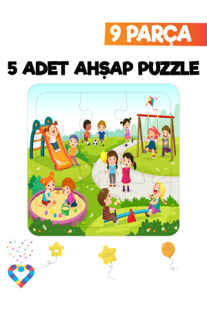 Ahşap Çocuk Puzzle 9 Parça 5 Adet EsaPuzzle065 - 4