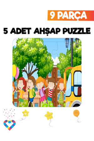 Ahşap Çocuk Puzzle 9 Parça 5 Adet EsaPuzzle065 - 5