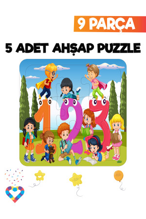 Ahşap Çocuk Puzzle 9 Parça 5 Adet EsaPuzzle065 - 6