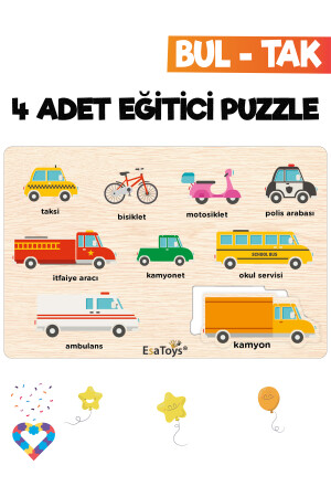 Ahşap Çocuk Puzzle Hayvanlar Taşıtlar Meslekler Ve Meyveler 4 Adet Puzzle EsaPuzzle001 - 2