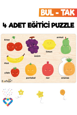 Ahşap Çocuk Puzzle Hayvanlar Taşıtlar Meslekler Ve Meyveler 4 Adet Puzzle EsaPuzzle001 - 3