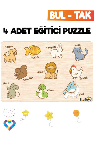 Ahşap Çocuk Puzzle Hayvanlar Taşıtlar Meslekler Ve Meyveler 4 Adet Puzzle EsaPuzzle001 - 5