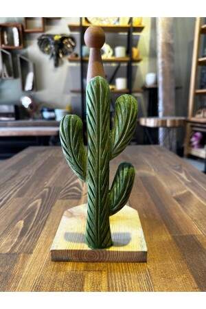 Ahşap Oyma Peçetelik Kağıt Rulo Havluluk Kaktüs Desenli Mint Yeşili kaktus - 1