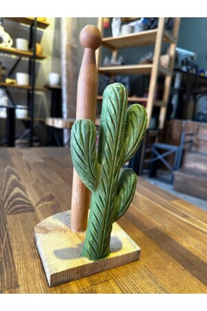 Ahşap Oyma Peçetelik Kağıt Rulo Havluluk Kaktüs Desenli Mint Yeşili kaktus - 5