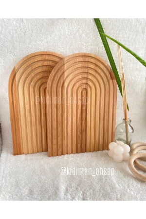 Ahşap Oymalı Yarım Gökkuşağı Dekoratif Tepsi Sunum Tepsisi Sunumluk 1 Adet 131211 - Kıdıman Ahşap