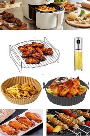 Airfryer 4-teiliges XXL-kompatibles 22-cm-Grillset, Kochbehälter, Sprühöltopf, feuerfestes Papier, Mairfryer XL, XXL-Set mit 4 Stück - Trendmuud