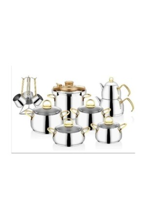 Akasya Gold 18-teiliges Mitgift-Set, Kanne, Teekanne, Kaffeekanne, Druckset AKASYAGOLD - Kahramanlar
