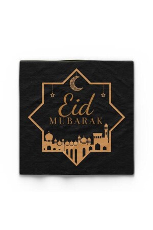 Altın Varaklı Ramazan Temalı Eid Mubarak Peçetesi 16 Adet Siyah Renk - 1