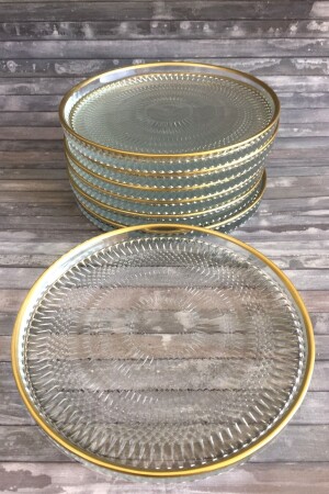 Altın Yaldızlı Kristal 6'lı Cam Tabak Çerezlik Sunumluk Sunum Tabağı 16cm - Metropolavm