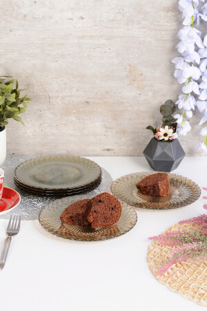 Angdesign Belinda Cam Tatlı-kek Tabağı 6'lı Füme 4100 - 1