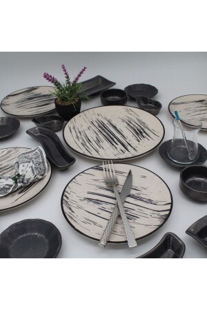 Anka 19-teiliges Frühstücksset – gemustertes schwarzes Netz ARN19PRCKHVLTKM81 - Arna Porselen