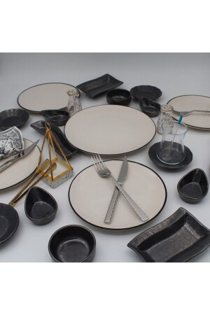 Anka 19-teiliges Frühstücksset – Schwarzes Netz ARN19PRCKHVLTKM80 - Arna Porselen