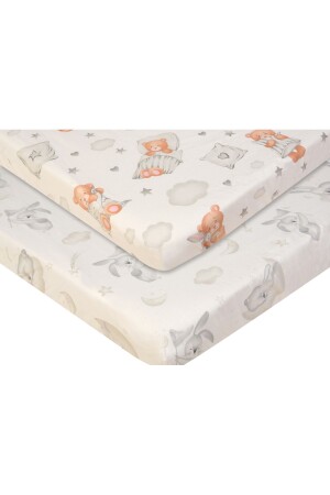 Anne Yanı Beşik Çarşafı Lastikli 2 Farklı Desen 50x90 Cm. İyi Uykular Ayıcık ve Tavşan 2'li Set - Nab