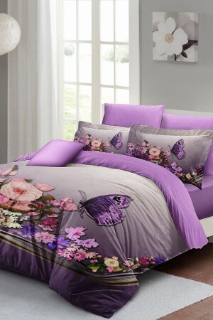 Anneler Günü Çift Kişilik Nevresim Takımı Özel Dokuma Pamuk Saten Butterfly MONOHOME33514 - Monohome