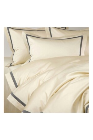 Anthrazit gestreiftes cremefarbenes King-Size-Bettbezug-Set beige778t - METİNEV