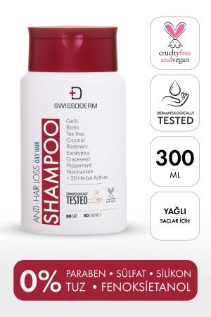 Anti-Haarausfall-Shampoo – Fettiges Haar – Vegan – Schnelle Verlängerung – Sulfatfrei, Salzfrei, gegen Haarausfall, 300 ml - Swissoderm