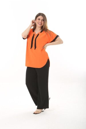 ANZUG AUS ORANGEM AYROBIN-STOFF UND LYCRA-KLEIDUNG IN ÜBERGRÖSSE - Xlargebutik