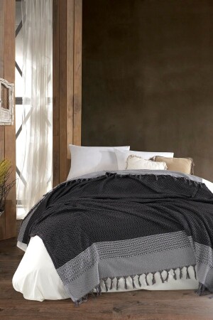 Artemis Doppel-Piqué aus Bio-Baumwolle, gewebt, Schwarz, 200 x 250 cm (Bezug für Picknick-Strandbett-Sofa) - Wellstil