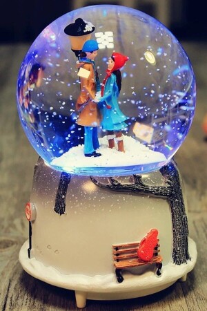 Aşk Seninle Güzel Sevgili Aşıklar Temalı Kar Küresi Müzikli Işıklı Sevgiliye Hediye - Touz